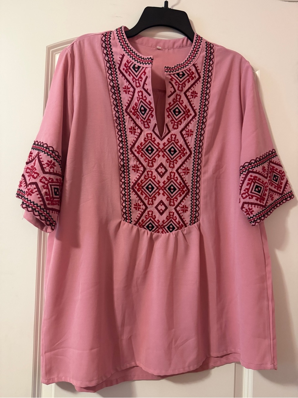 Embroidered Pink Women's Tunic Top